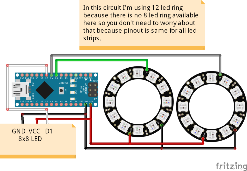 Circuit Diagram of NeoPixel Leds or Decoration Lights Control by using Arduino