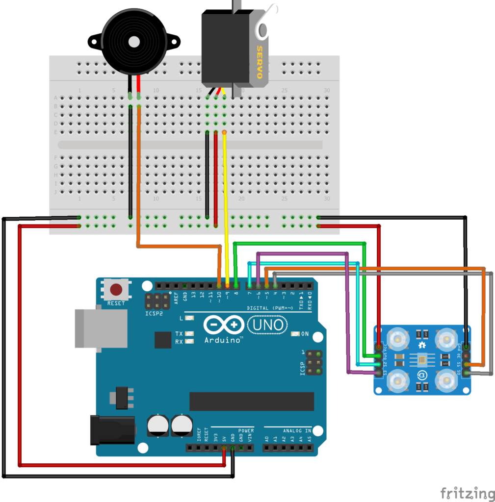 Circuit Diagram of Color Sorting Device using Arduino