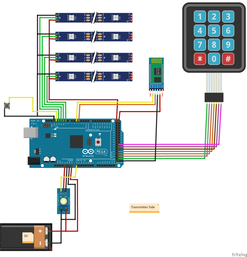 Circuit Diagram of Bluetooth Door Lock with Arduino (Keypad-Transmitter Side)