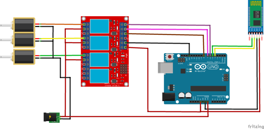 Circuit Diagram of Bluetooth Door Lock with Arduino (Locker Side-Receiver Side)