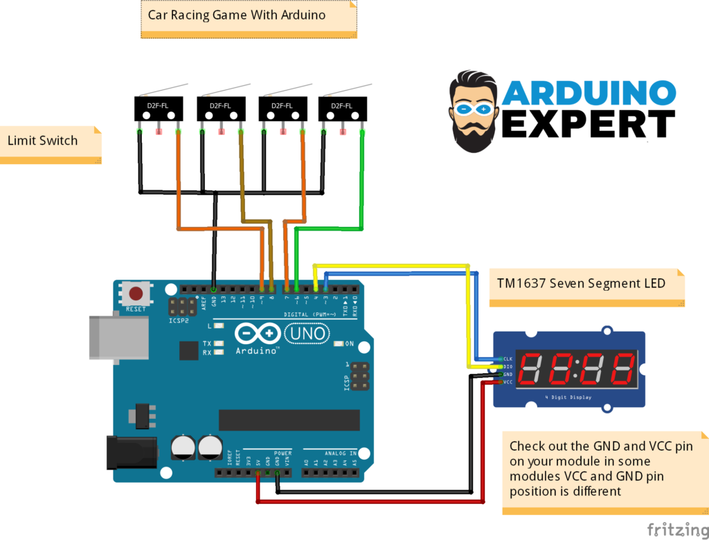 Circuit Diagram of Arduino Based Racing Game System