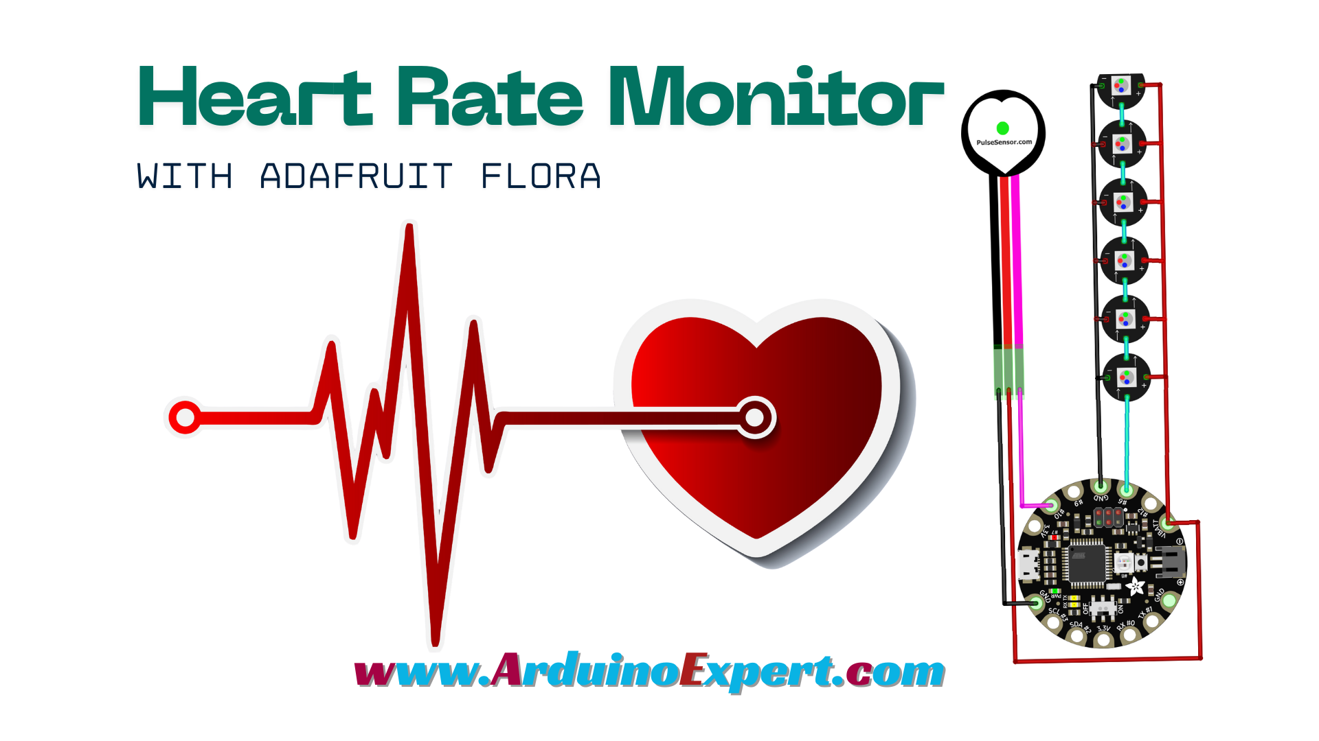 Smart Heart Rate Display System using Adafruit FLORA and NeoPixel LEDs