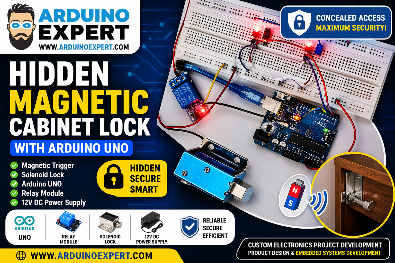 Hidden Magnetic Cabinet Lock with Arduino for Secure Access Control