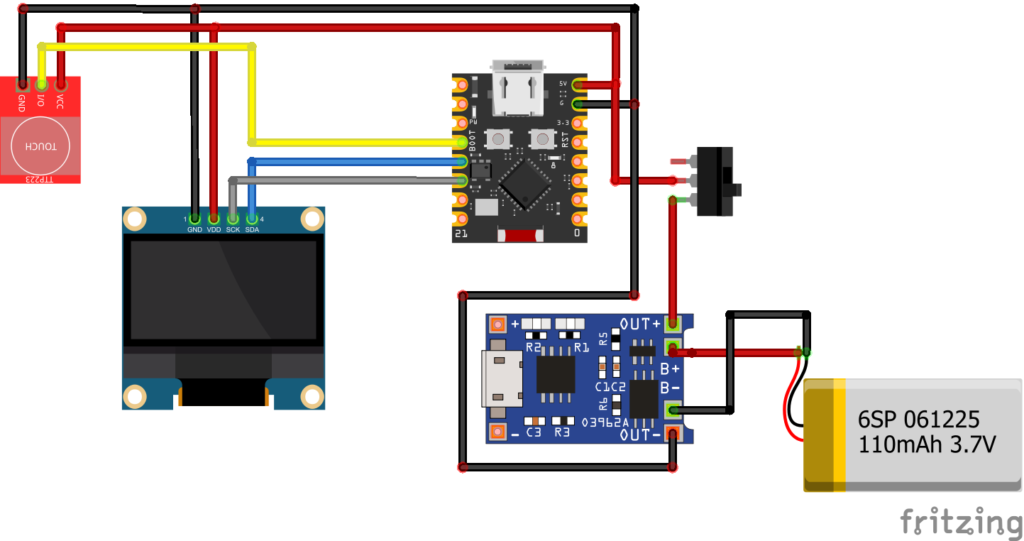 Circuit Diagram of ESP32 C3 Super Mini with Touch Sensor and OLED for Desk Buddy
