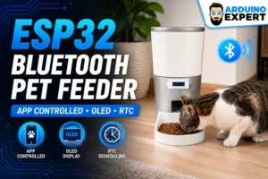 ESP32 Bluetooth pet feeder with gray and white 3D printed enclosure