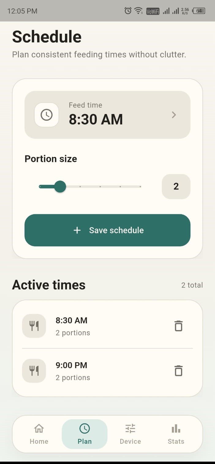Setting the Automatic Feeding Schedule in the Pet Feeder App