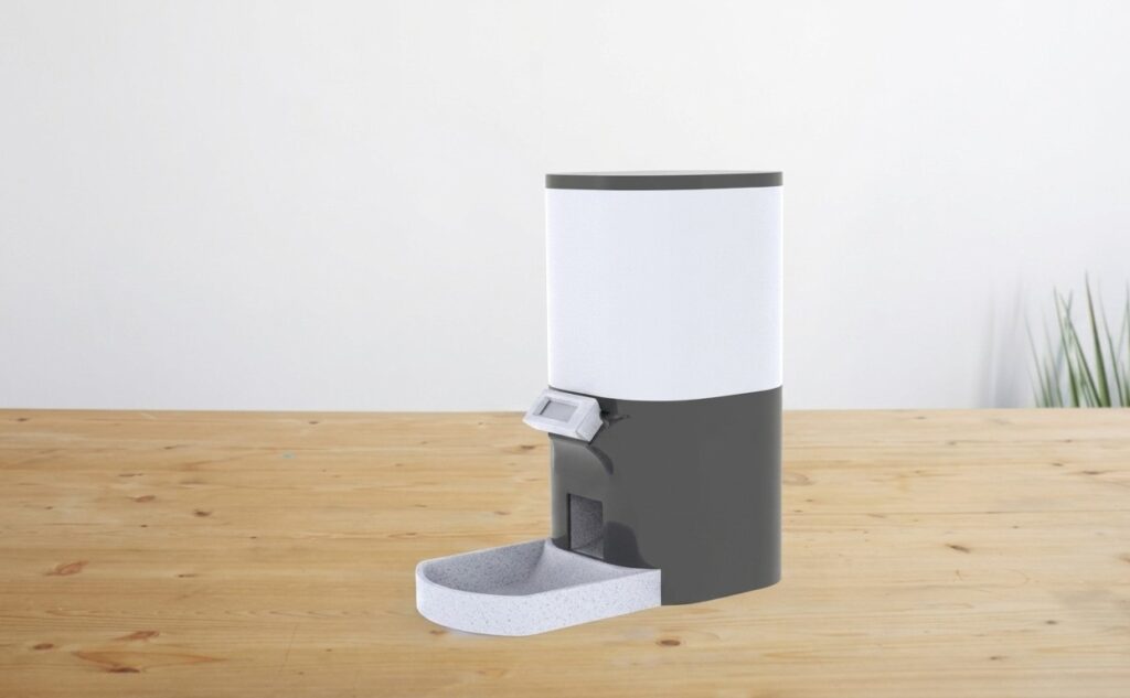 Rendered Image of Side View of Bluetooth Pet Feeder Enclosure
