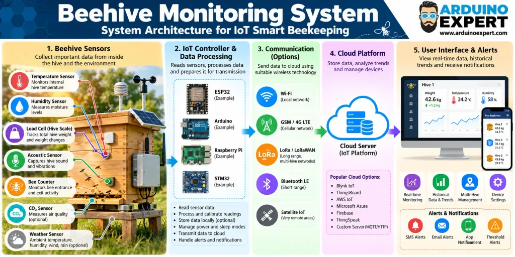 System Architecture: Sensors and Components Used in Smart Beehive Monitoring