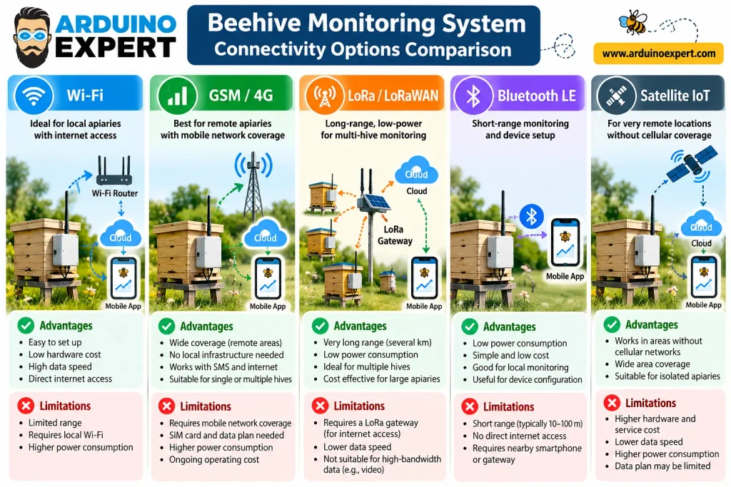 Beehive Monitoring Wireless Connectivity Options