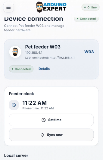 RTC Time Configuration and Synchronization in Pet Feeder App